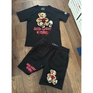 Rebel Vendetta Matching Set Men's T-Shirt & Shorts Bear Blood Sweat N Tears